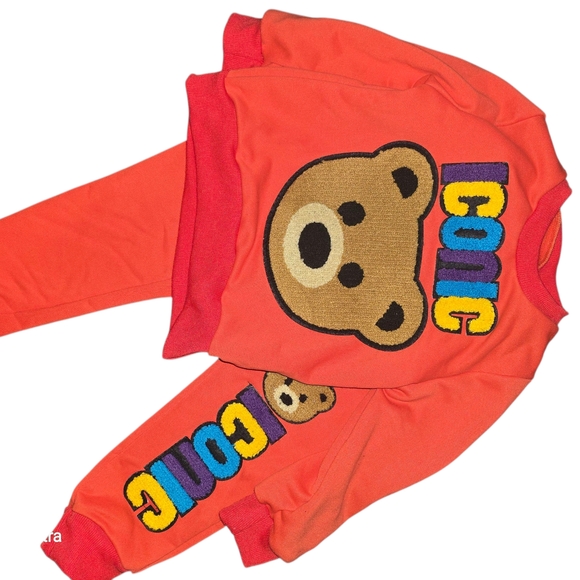 Other - Orange Bear Graphic Sweatshirt and Pants Set